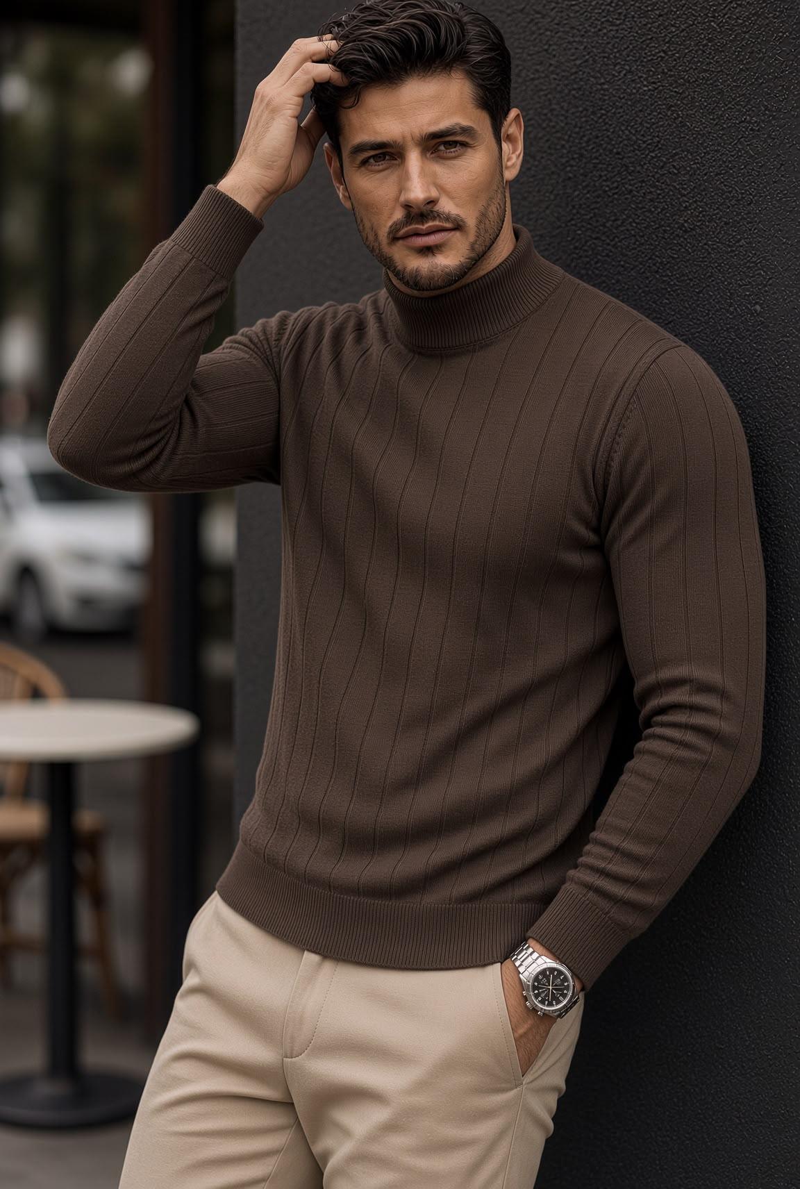 Seka 779 Çizgili Pamuk Slim Fit Erkek Yarım Balıkçı Kazak
