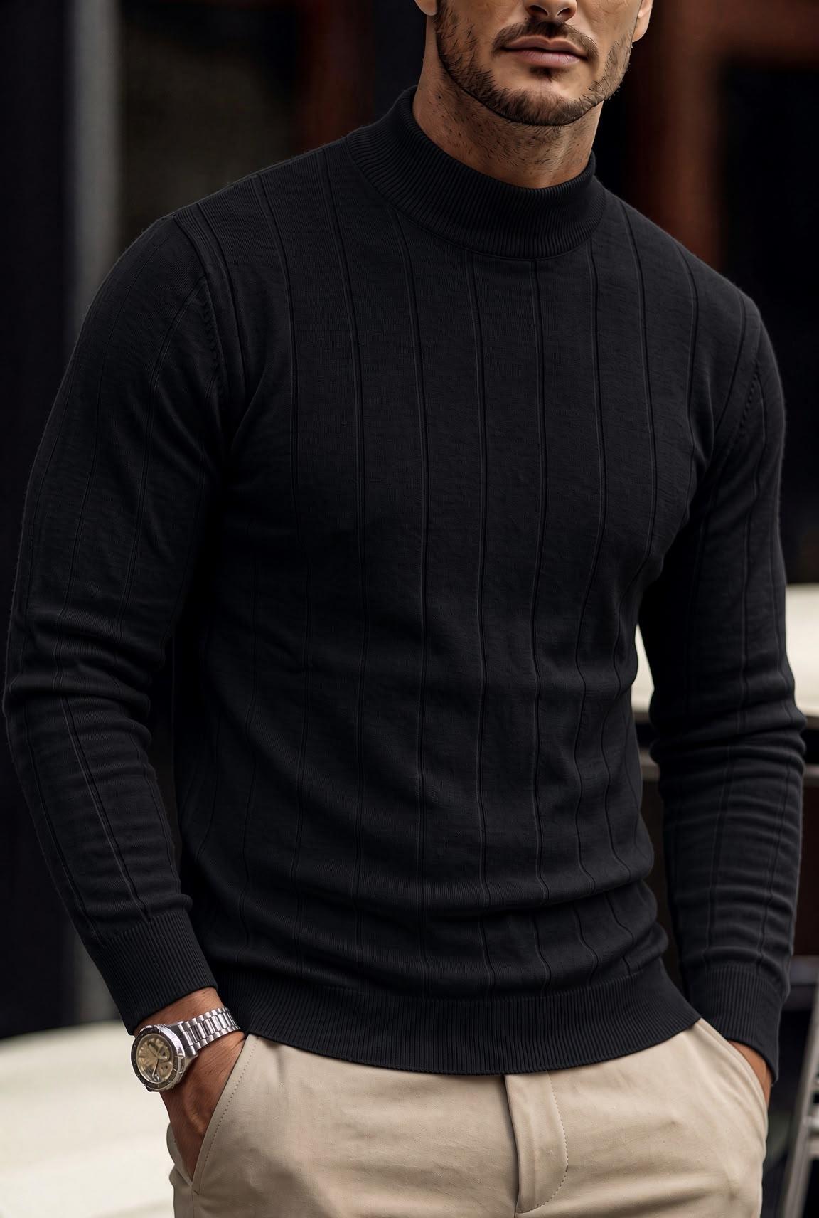 Seka 779 Çizgili Pamuk Slim Fit Erkek Yarım Balıkçı Kazak