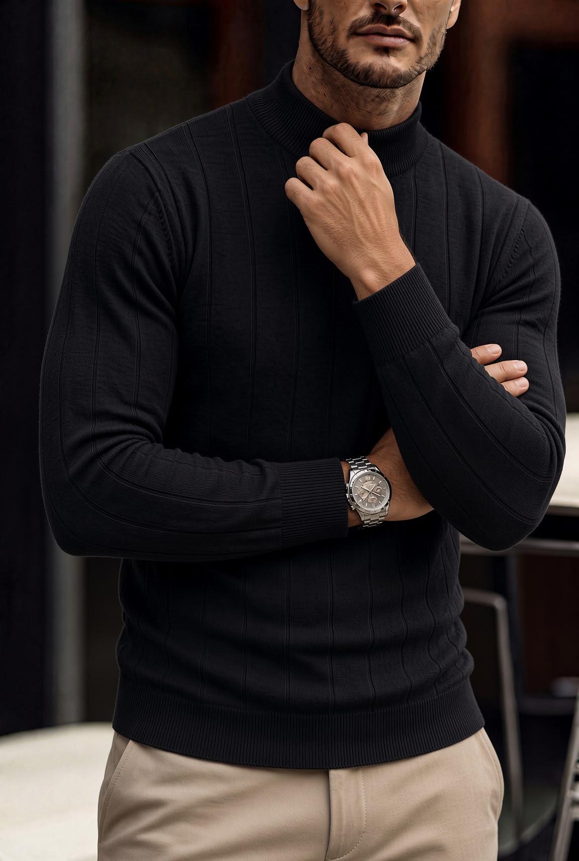 Seka 779 Çizgili Pamuk Slim Fit Erkek Yarım Balıkçı Kazak