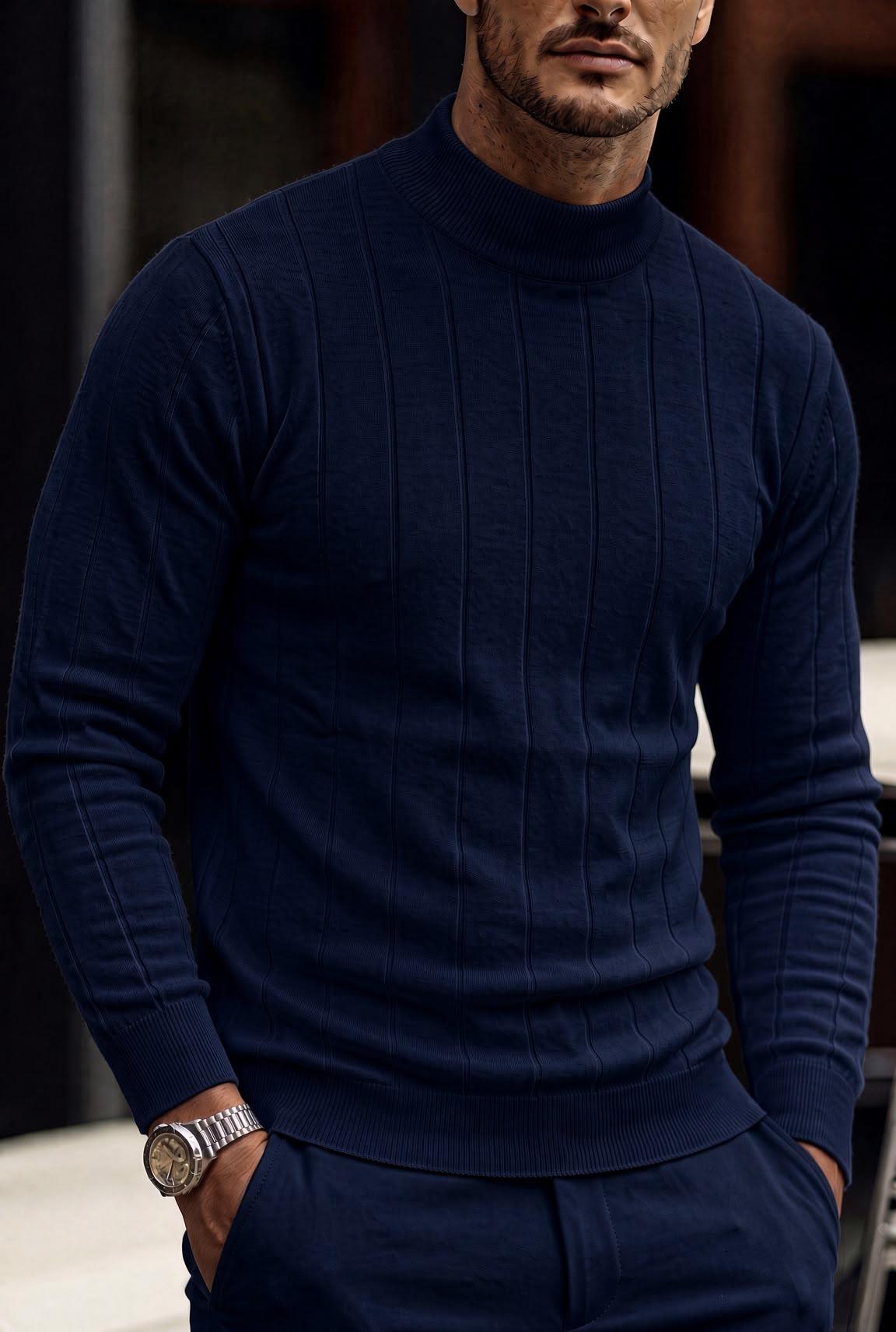 Seka 779 Çizgili Pamuk Slim Fit Erkek Yarım Balıkçı Kazak