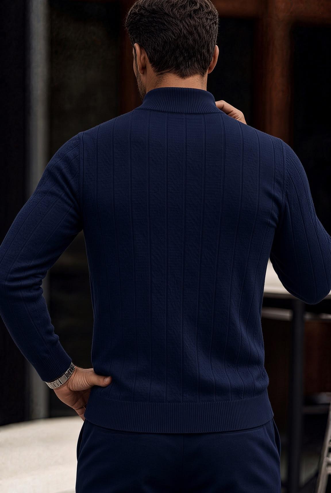 Seka 779 Çizgili Pamuk Slim Fit Erkek Yarım Balıkçı Kazak
