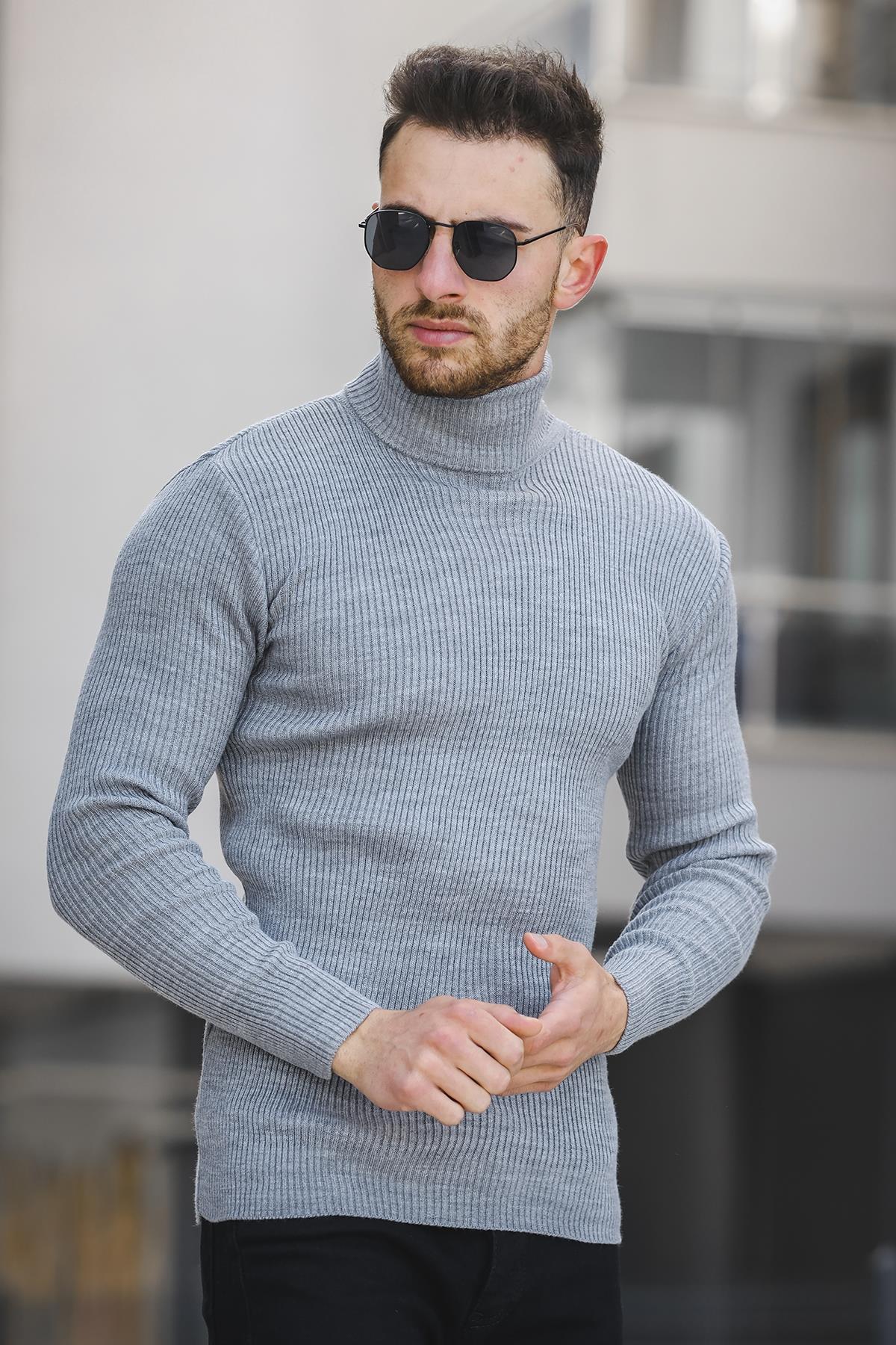 Seka 813 İnce Fitilli Slim Fit Erkek Boğazlı Kazak