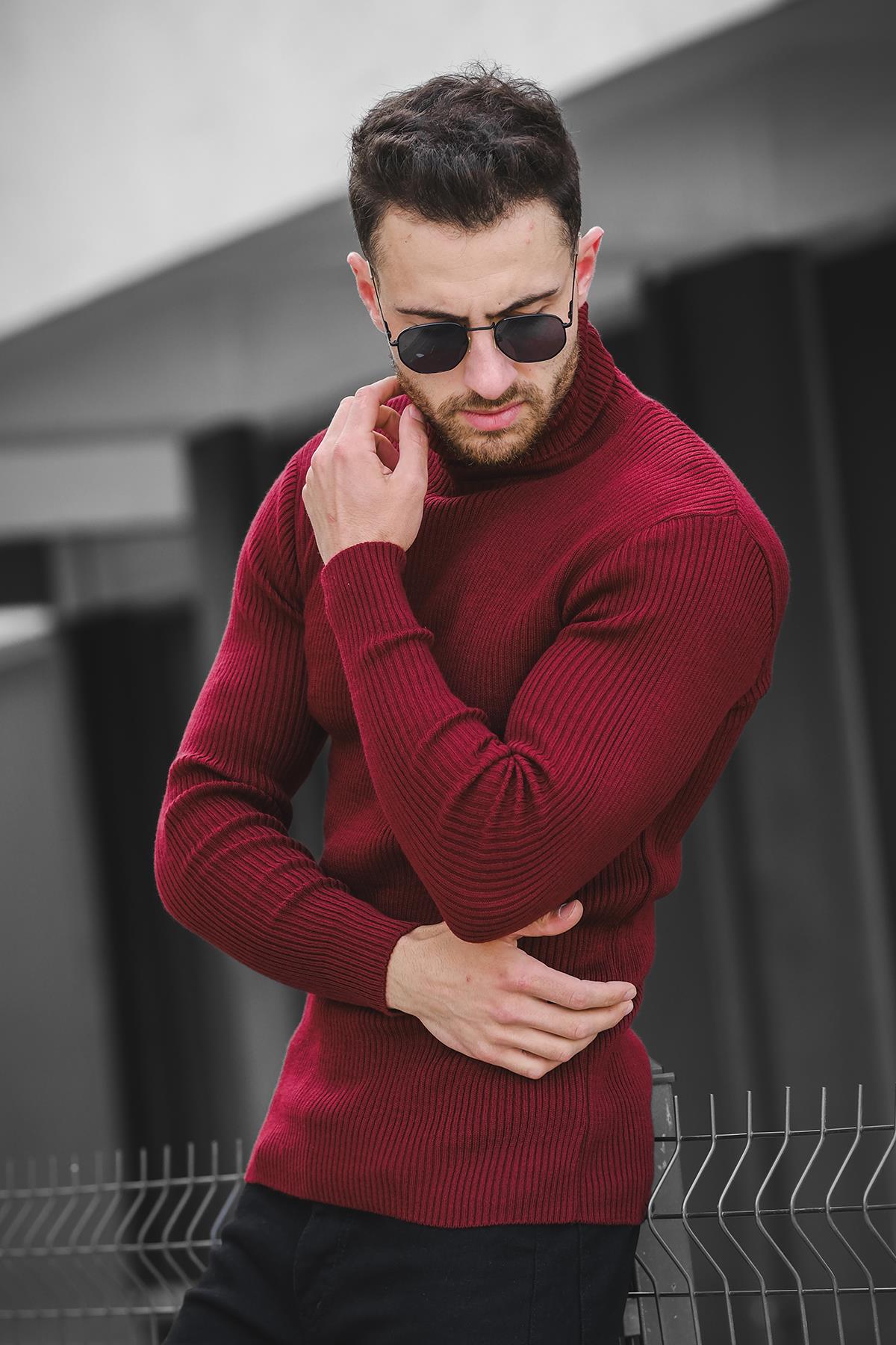 Seka 813 İnce Fitilli Slim Fit Erkek Boğazlı Kazak