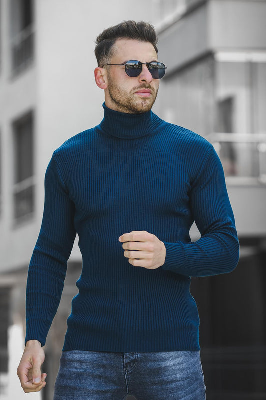 Seka 813 İnce Fitilli Slim Fit Erkek Boğazlı Kazak