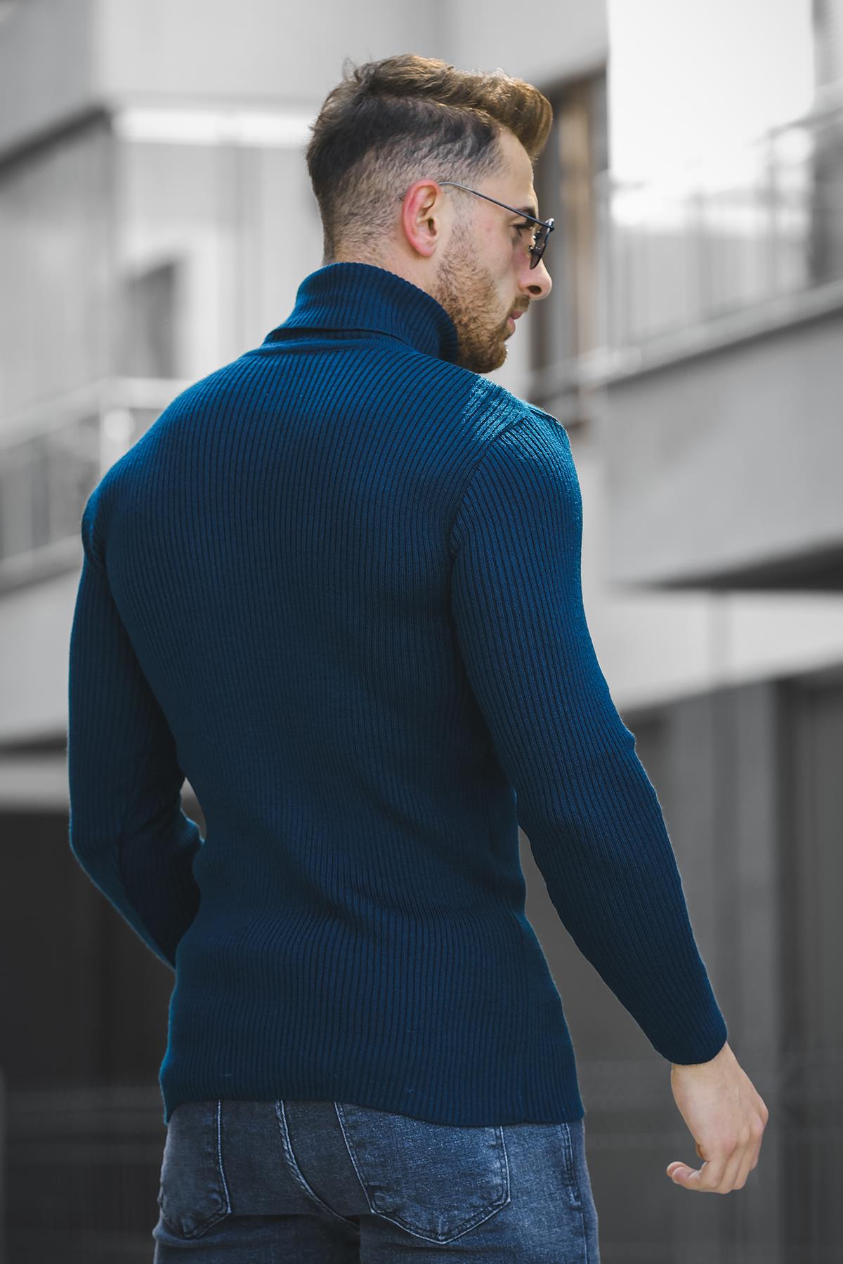 Seka 813 İnce Fitilli Slim Fit Erkek Boğazlı Kazak