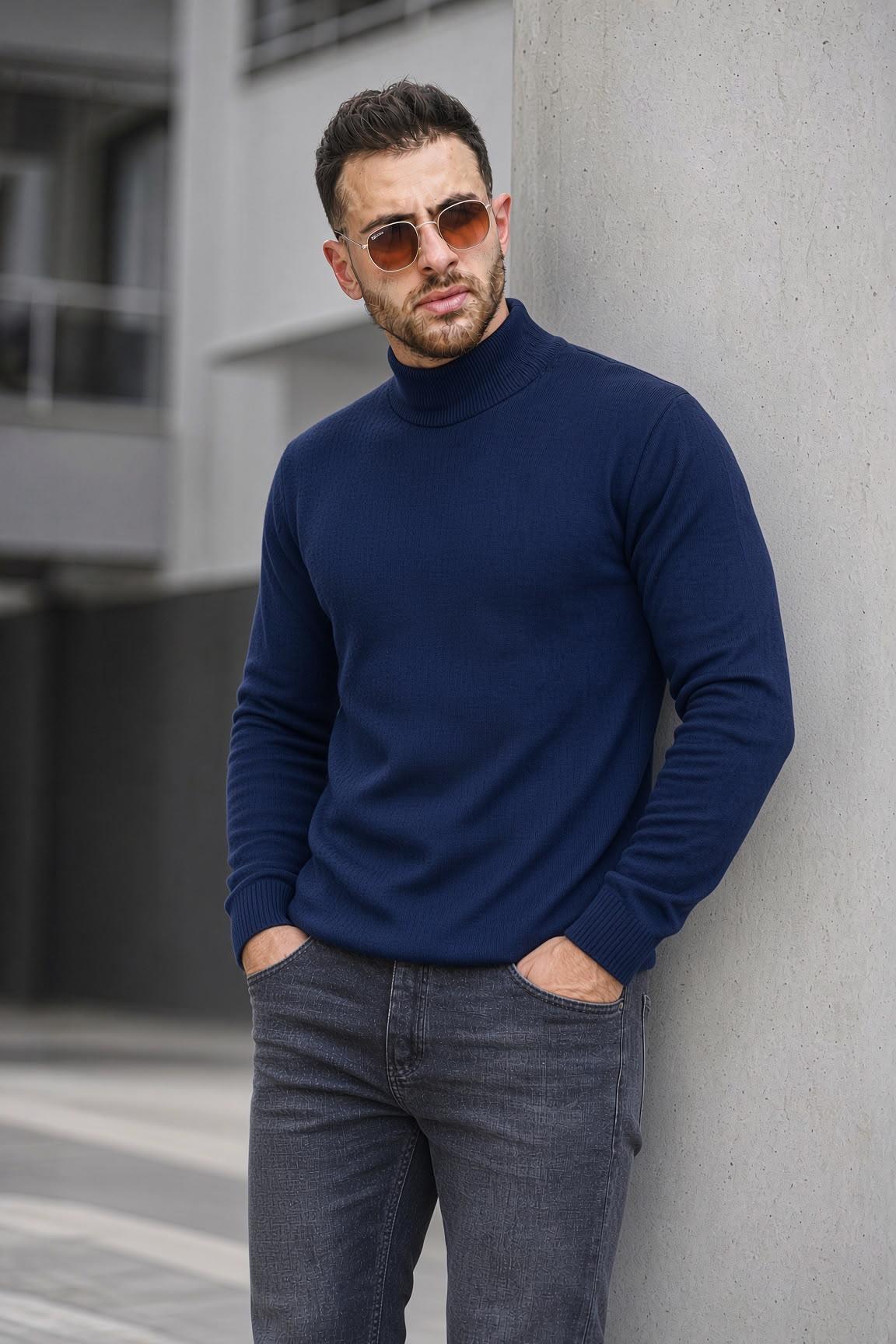 Seka 815 Pamuk Slim Fit Erkek Yarım Balıkçı Kazak