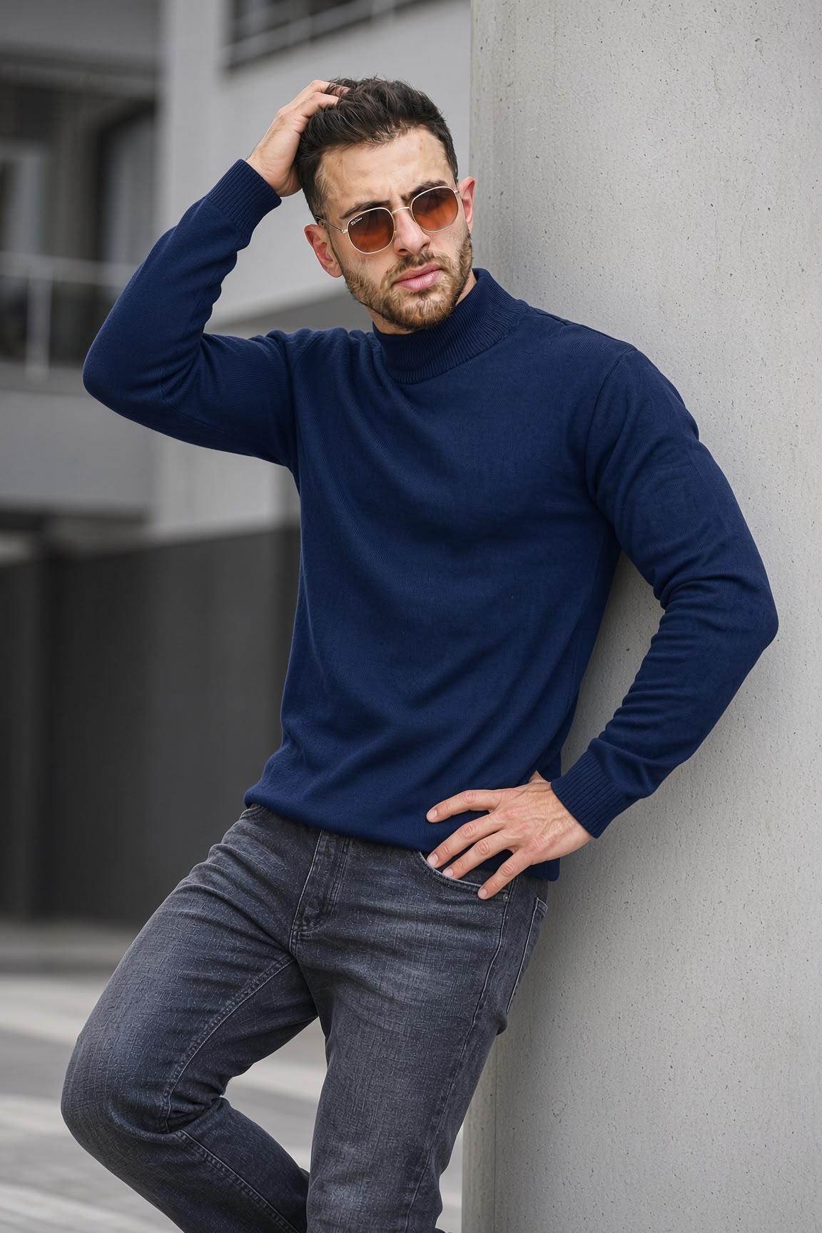 Seka 815 Pamuk Slim Fit Erkek Yarım Balıkçı Kazak