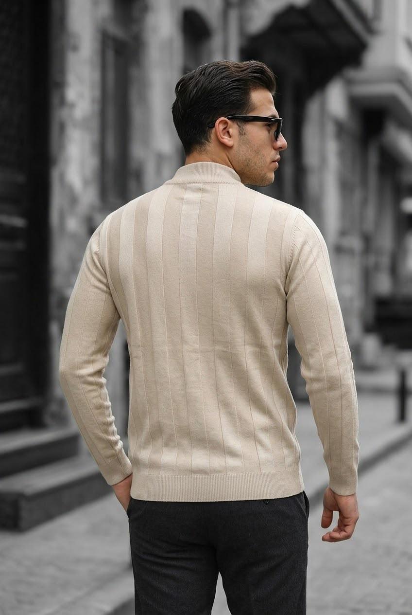 Seka 917 Çizgili Pamuk Slim Fit Erkek Yarım Balıkçı Kazak