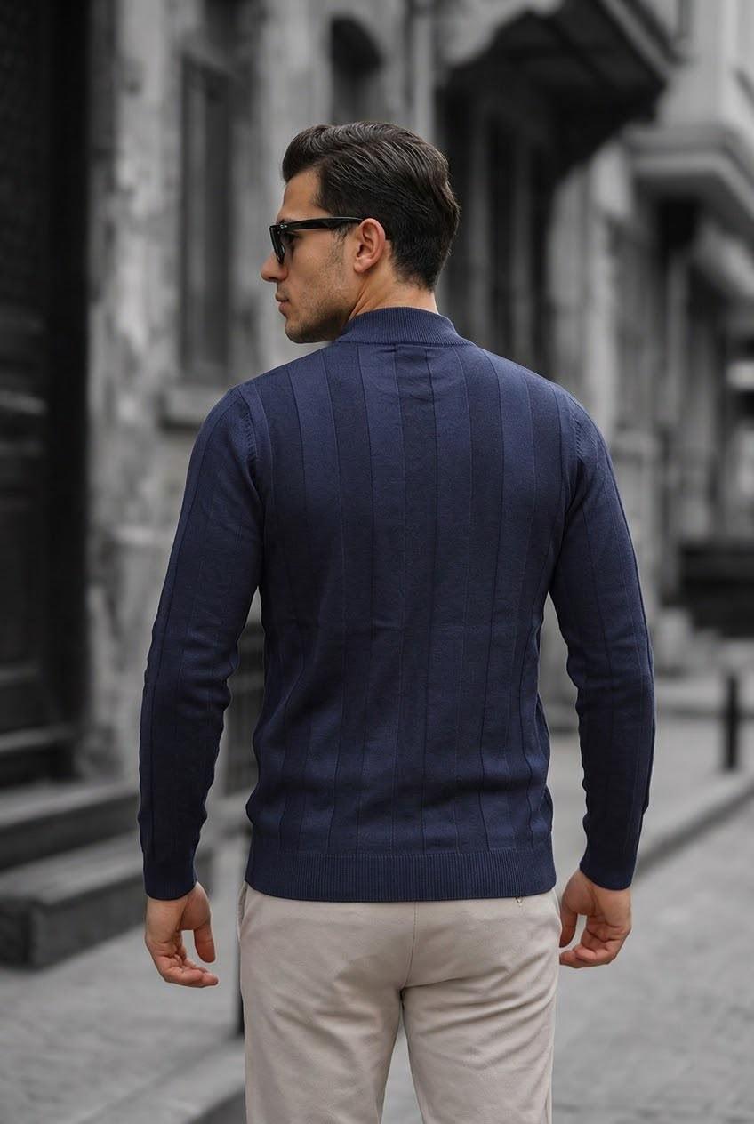 Seka 917 Çizgili Pamuk Slim Fit Erkek Yarım Balıkçı Kazak
