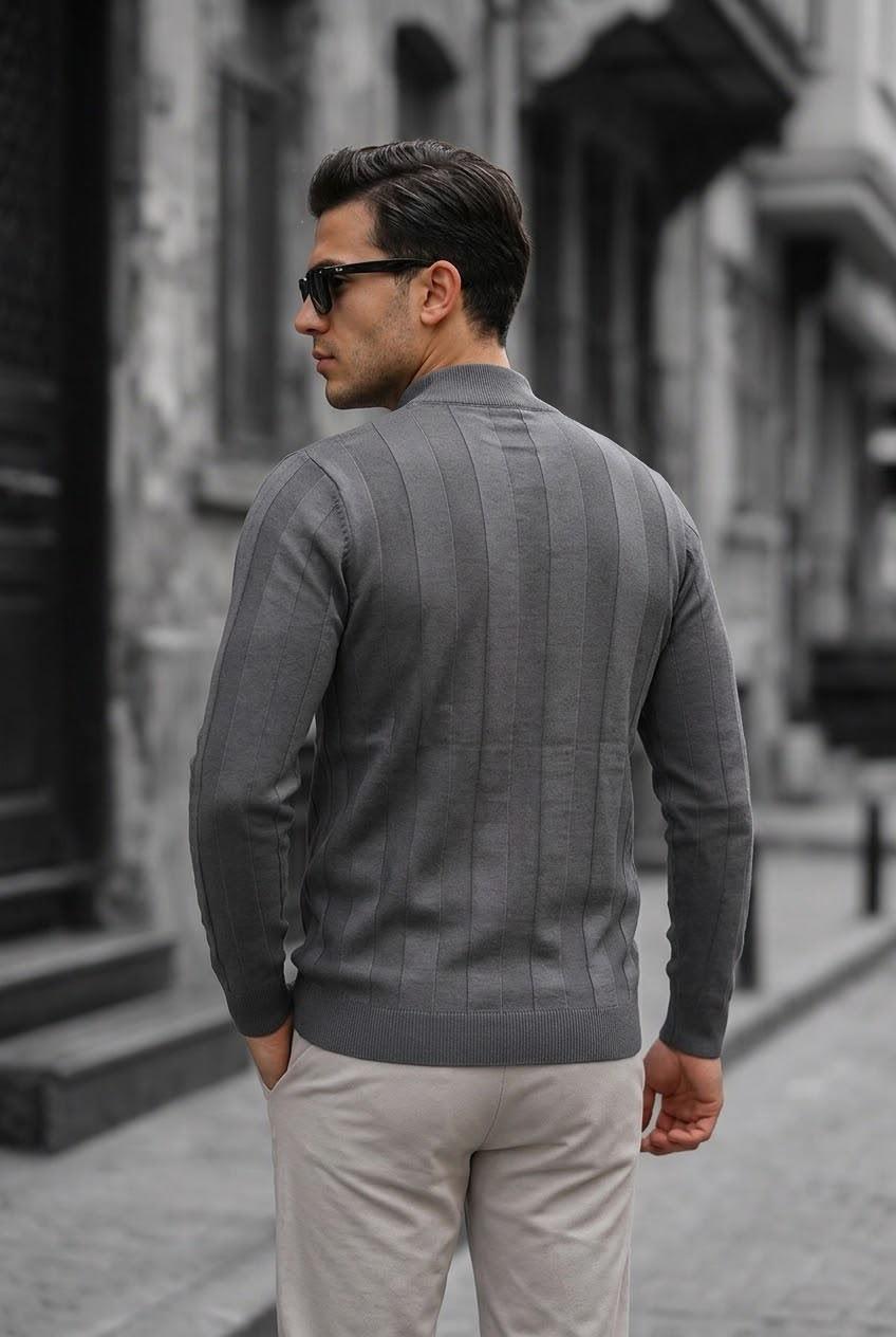 Seka 917 Çizgili Pamuk Slim Fit Erkek Yarım Balıkçı Kazak