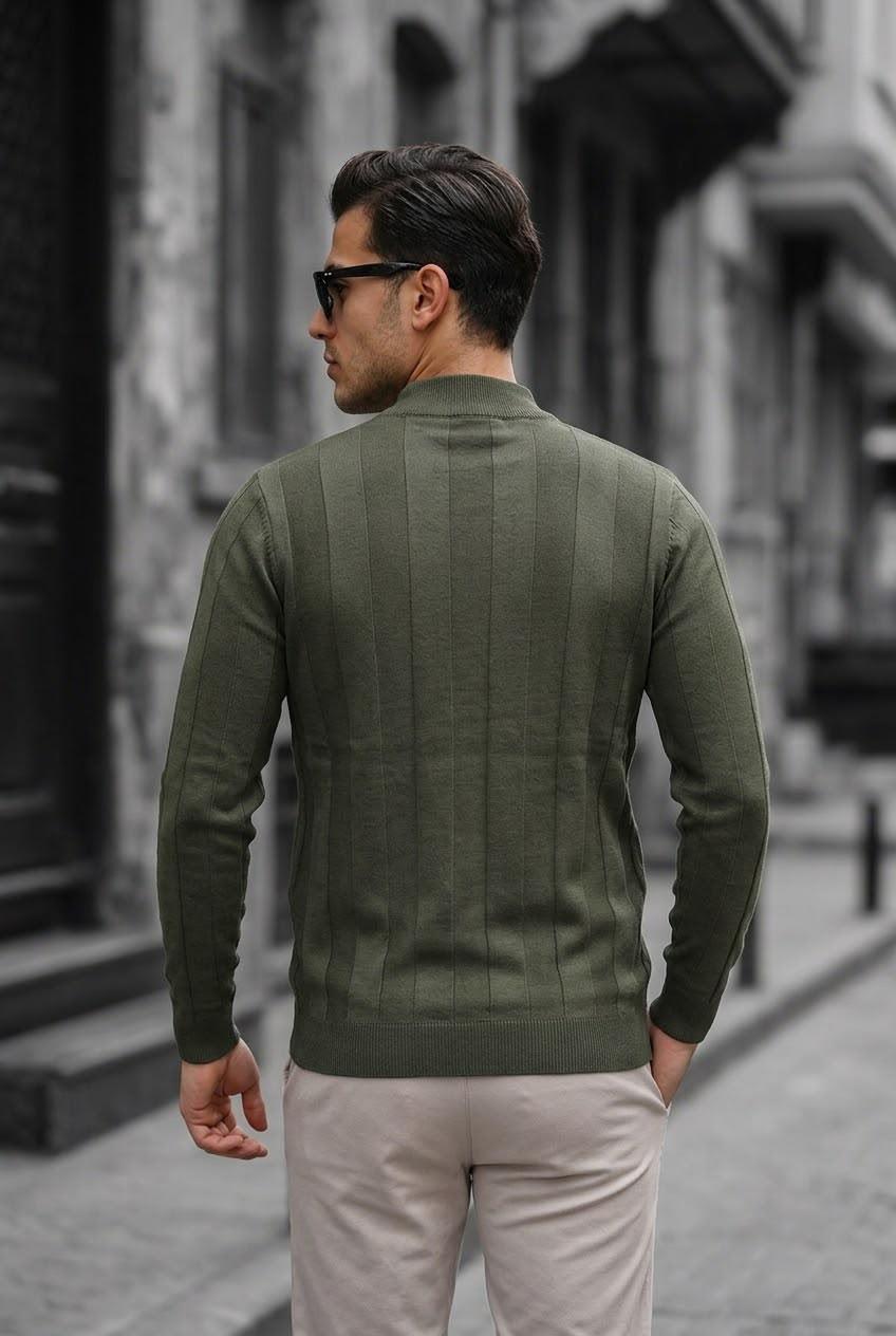 Seka 917 Çizgili Pamuk Slim Fit Erkek Yarım Balıkçı Kazak