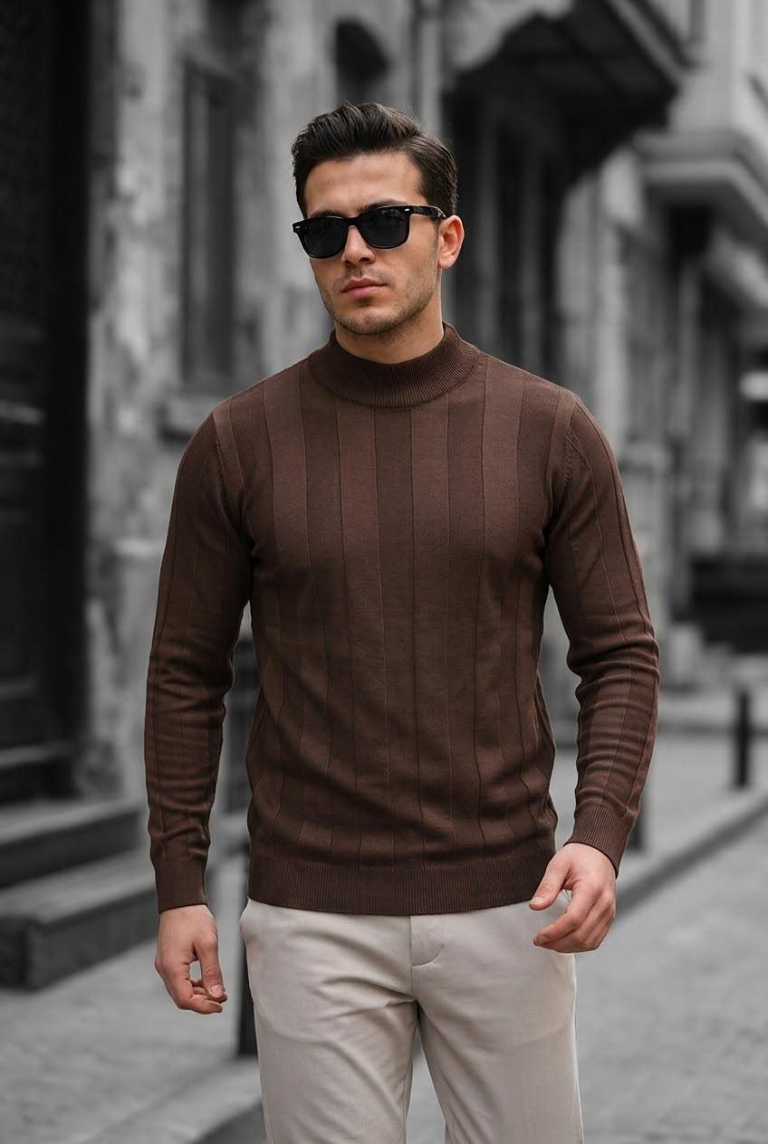 Seka 917 Çizgili Pamuk Slim Fit Erkek Yarım Balıkçı Kazak