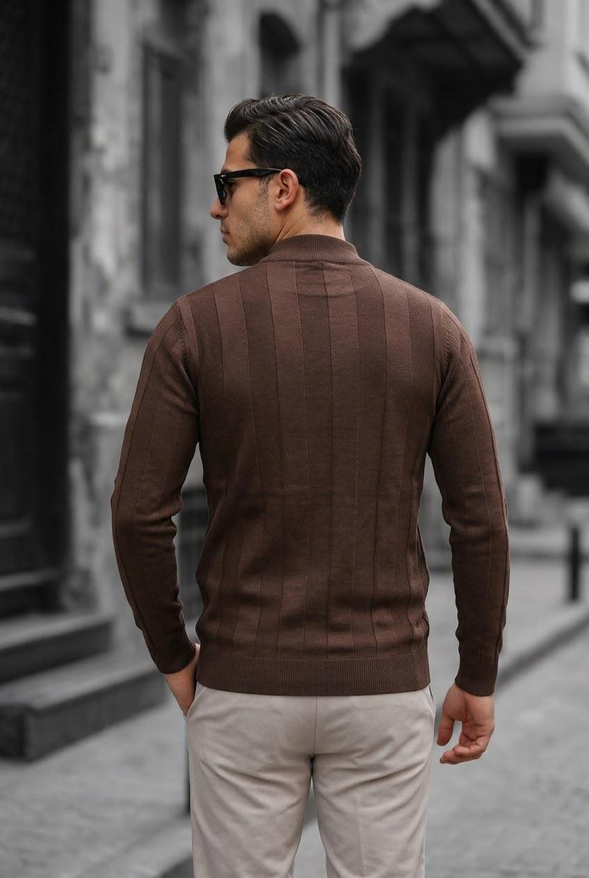 Seka 917 Çizgili Pamuk Slim Fit Erkek Yarım Balıkçı Kazak