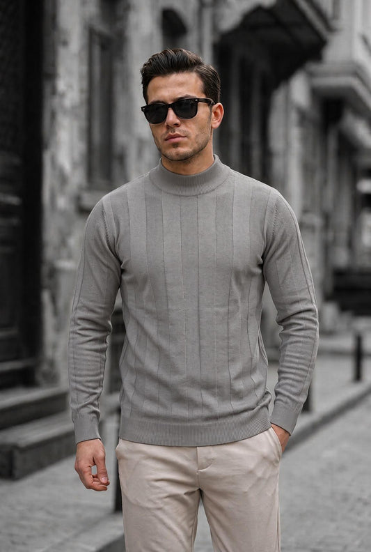 Seka 917 Çizgili Pamuk Slim Fit Erkek Yarım Balıkçı Kazak