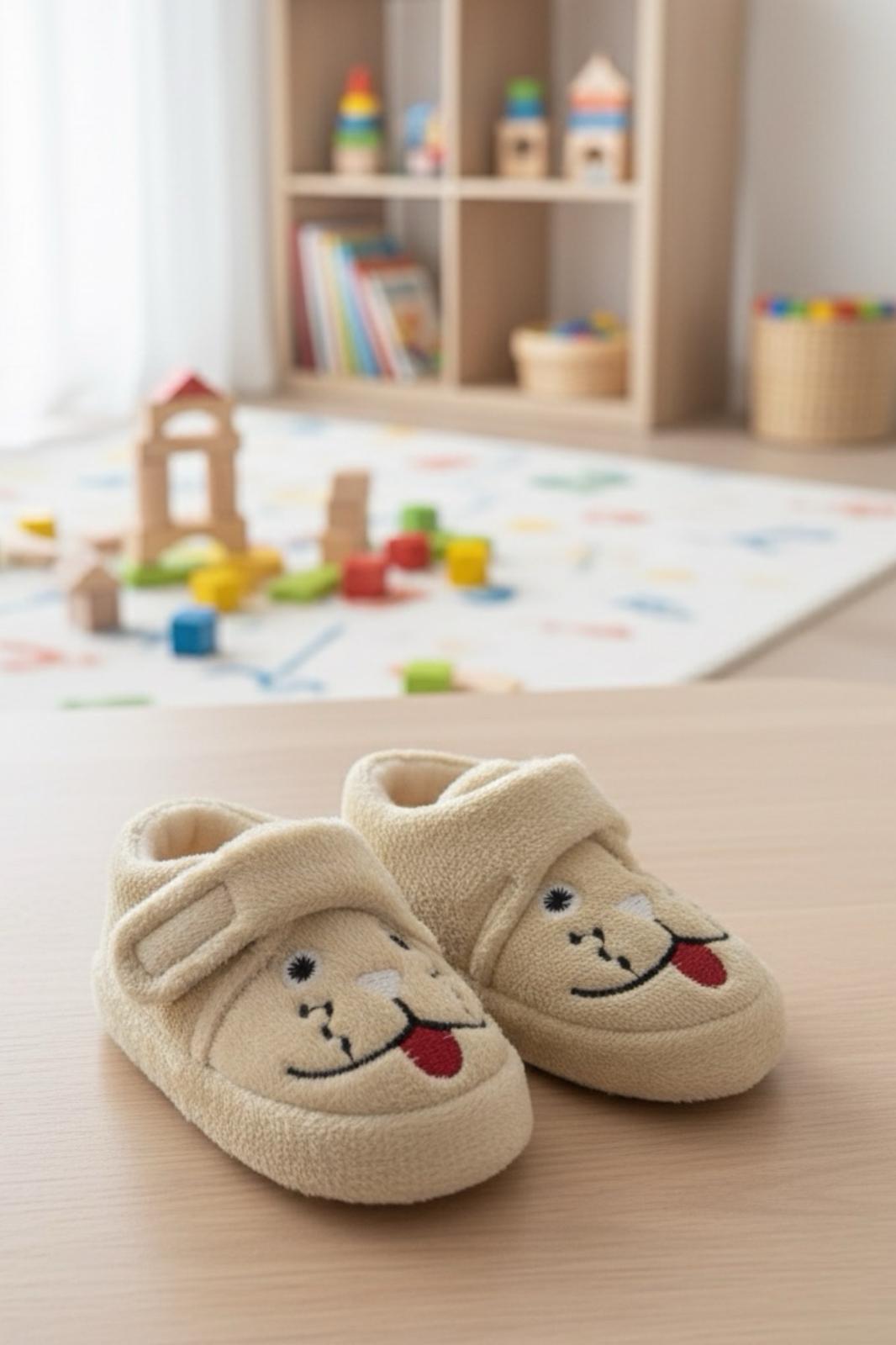Sevimli Hayvanlar Cırtlı Kaydırmaz Taban Kreş Ev Okul Ayakkabısı Bebek Çocuk Panduf Ev Botu