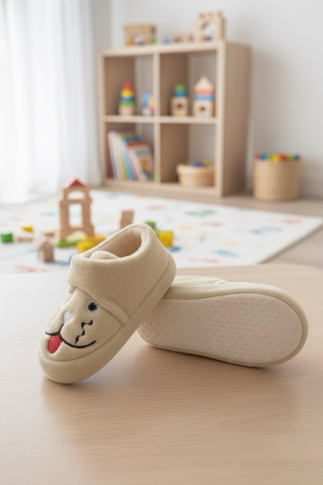 Sevimli Hayvanlar Cırtlı Kaydırmaz Taban Kreş Ev Okul Ayakkabısı Bebek Çocuk Panduf Ev Botu
