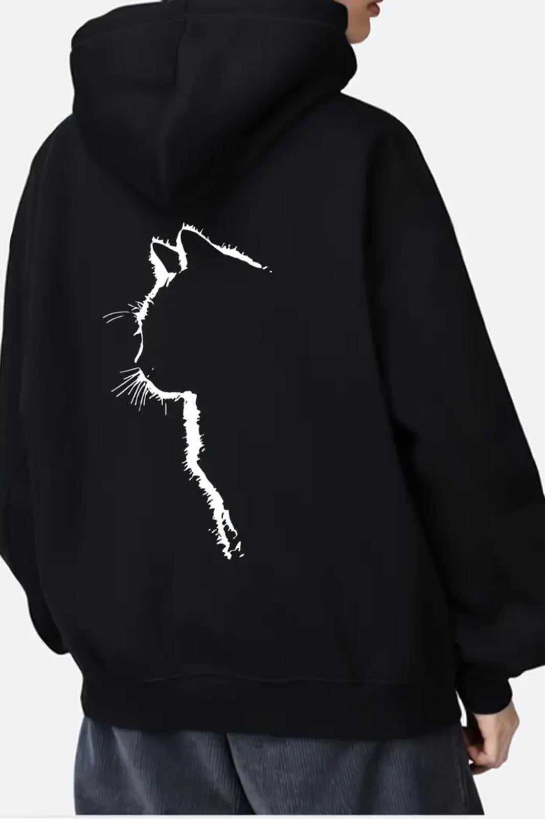 Siluet Kedi Sırt Baskılı İçi Pamuklu Unisex Sweatshirt