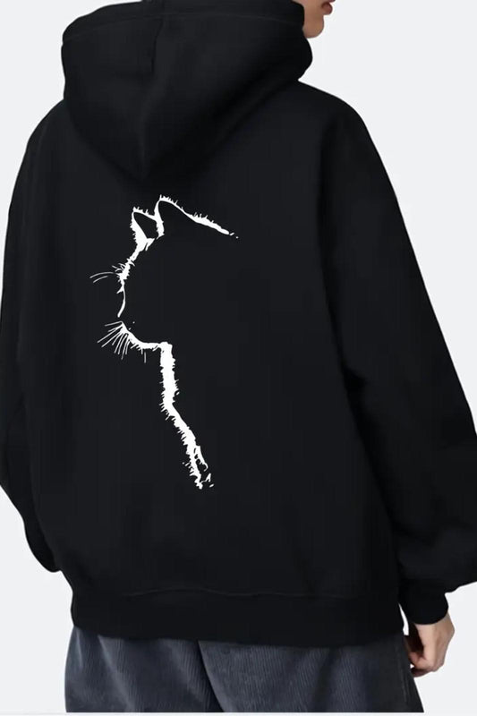 Siluet Kedi Sırt Baskılı İçi Pamuklu Unisex Sweatshirt