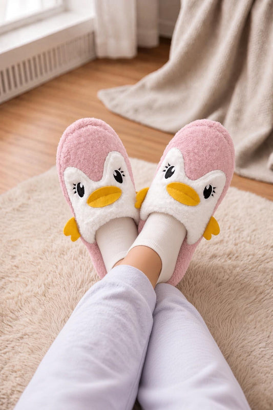 Şirin Penguen Figürlü Kışlık Kadın Panduf – Yumuşacık & Sıcak Tutan Hediye Peluş Ev Terliği