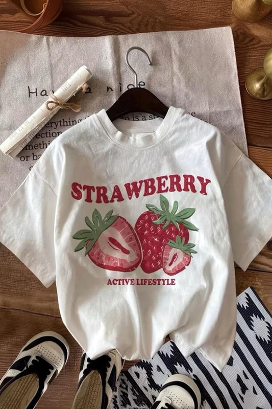 Strawberry Active Lifestyle Bisiklet Yaka Eskitme Baskılı Rahat Kesim Tişört