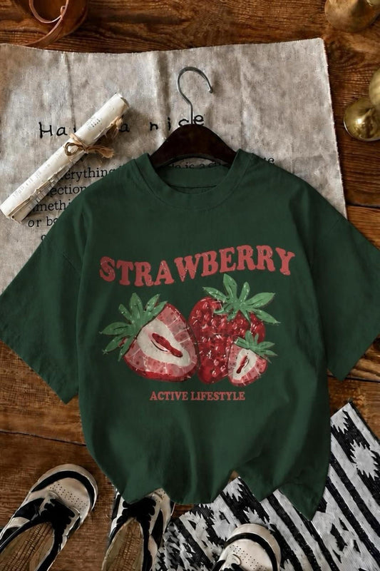 Strawberry Active Lifestyle Bisiklet Yaka Eskitme Baskılı Rahat Kesim Tişört
