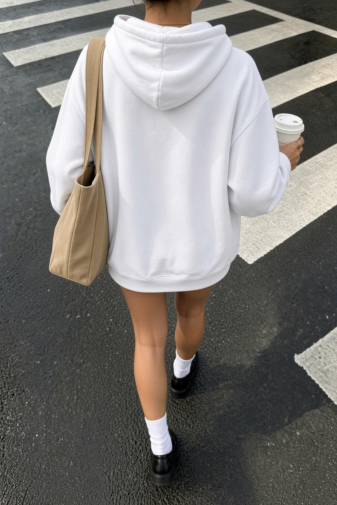 Sw Anime Kedi Tasarımlı Oversize Sweatshirt, Kanguru Cepli İçi Şardonlu Kadın Kapşonlu Üst