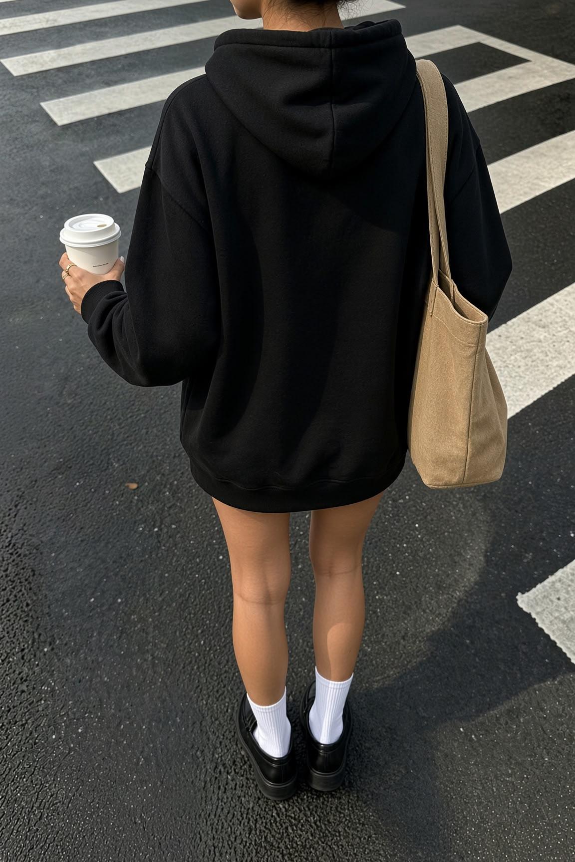 Sw Anime Kedi Tasarımlı Oversize Sweatshirt, Kanguru Cepli İçi Şardonlu Kadın Kapşonlu Üst