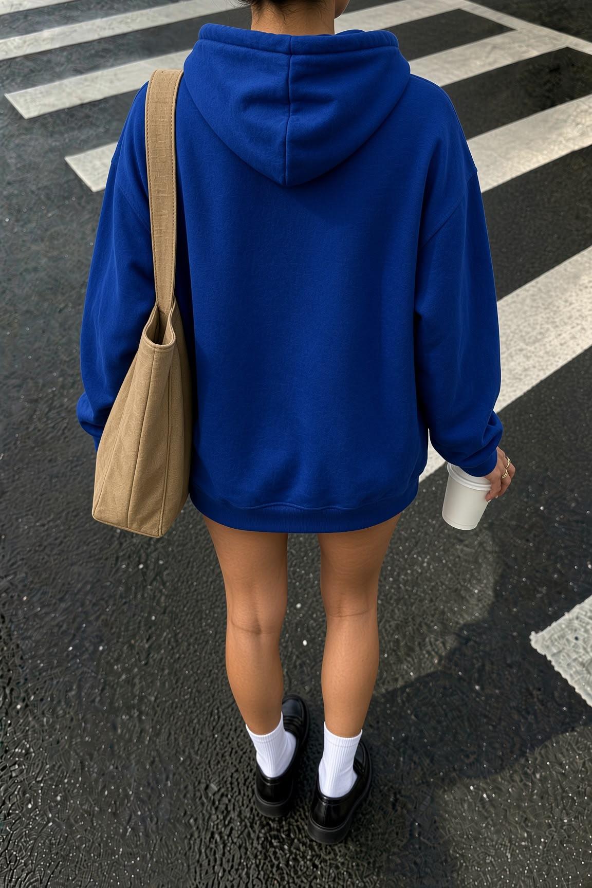 Sw Anime Kedi Tasarımlı Oversize Sweatshirt, Kanguru Cepli İçi Şardonlu Kadın Kapşonlu Üst