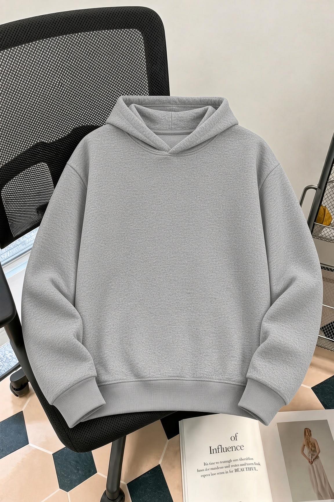 Sw Design Cat Sokak Modası Oversize Siyah/Gri Hoodie - Kedi Severler İçin Kapüşonlu Sweatshirt