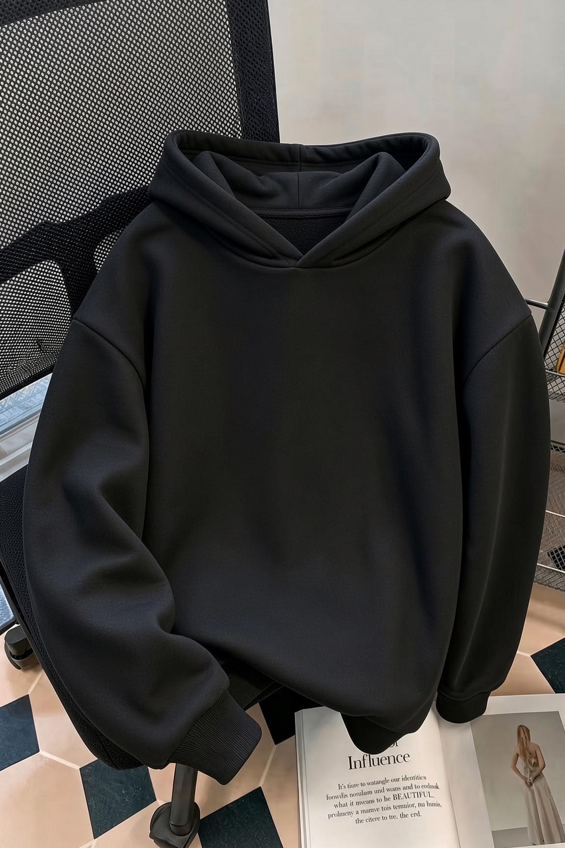 Sw Design Cat Sokak Modası Oversize Siyah/Gri Hoodie - Kedi Severler İçin Kapüşonlu Sweatshirt