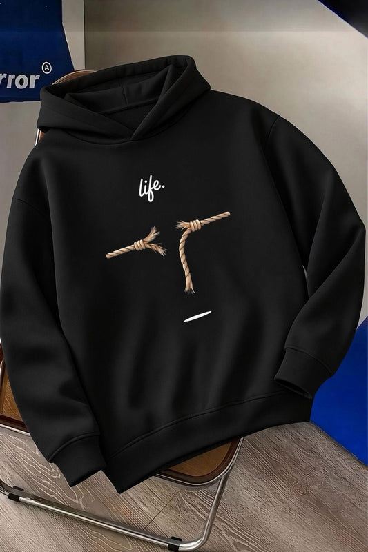 Sw Life Design Minimalist İllüstrasyon Baskılı Unisex Kapüşonlu Sweatshirt-Büyük Beden Seçenekli