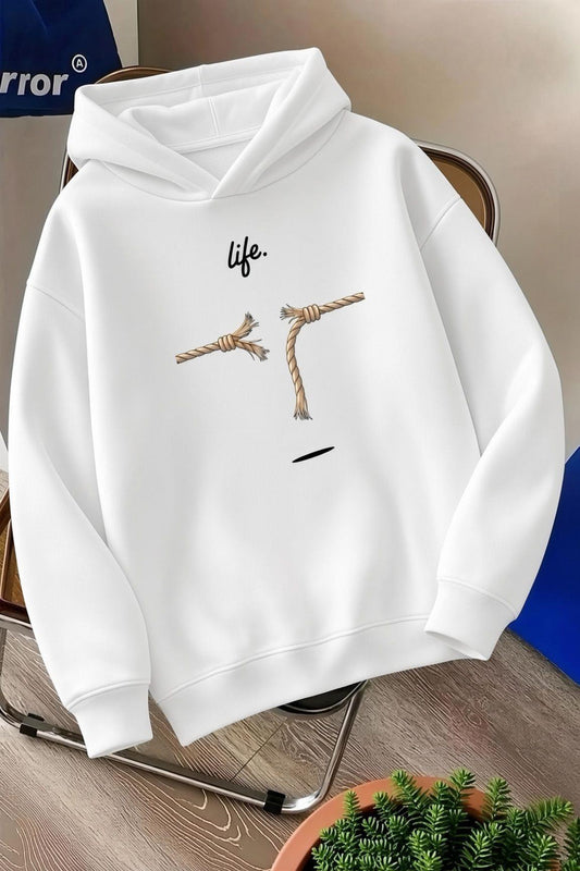 Sw Life Design Minimalist İllüstrasyon Baskılı Unisex Kapüşonlu Sweatshirt-Büyük Beden Seçenekli