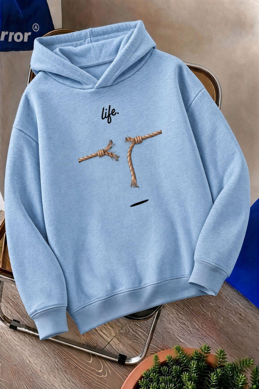 Sw Life Design Minimalist İllüstrasyon Baskılı Unisex Kapüşonlu Sweatshirt-Büyük Beden Seçenekli