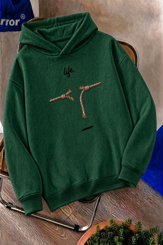 Sw Life Design Minimalist İllüstrasyon Baskılı Unisex Kapüşonlu Sweatshirt-Büyük Beden Seçenekli