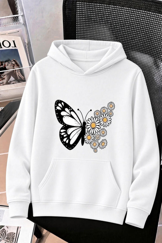 Sw Papatya Kadın Ön Baskılı Oversize Kapüşonlu Sweatshirt Kanguru Cepli İki İplik Şardonlu Hoodie