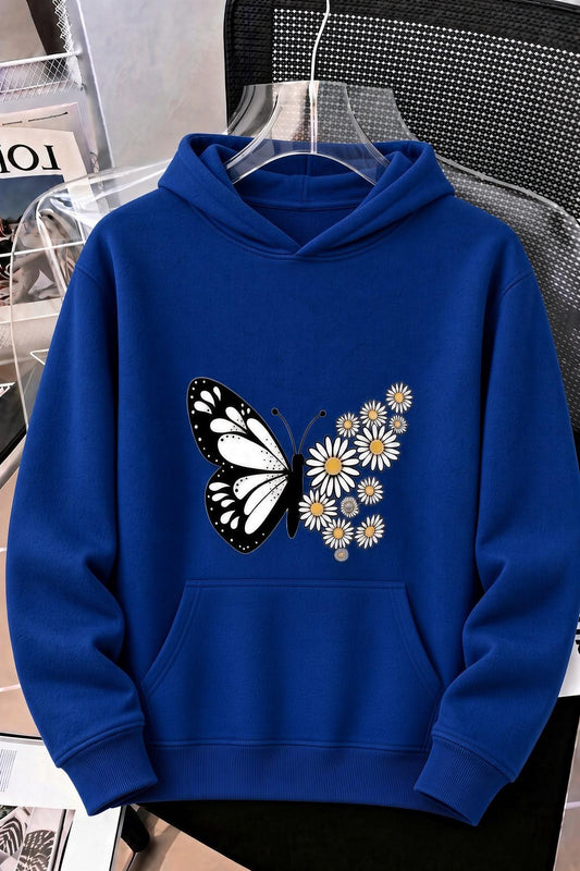 Sw Papatya Kadın Ön Baskılı Oversize Kapüşonlu Sweatshirt Kanguru Cepli İki İplik Şardonlu Hoodie