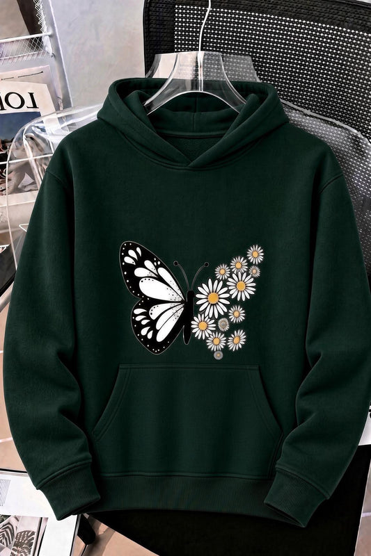 Sw Papatya Kadın Ön Baskılı Oversize Kapüşonlu Sweatshirt Kanguru Cepli İki İplik Şardonlu Hoodie