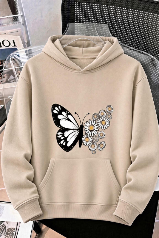 Sw Papatya Kadın Ön Baskılı Oversize Kapüşonlu Sweatshirt Kanguru Cepli İki İplik Şardonlu Hoodie