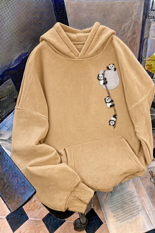 Sw Sevimli Panda Detaylı Kanguru Cepli Oversize Kapüşonlu Sweatshirt (Hoodie)