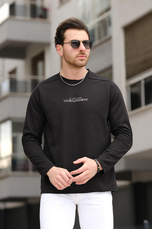 Then When Enjeksiyon Baskı Sırtı Parçalı Erkek Sweatshirt