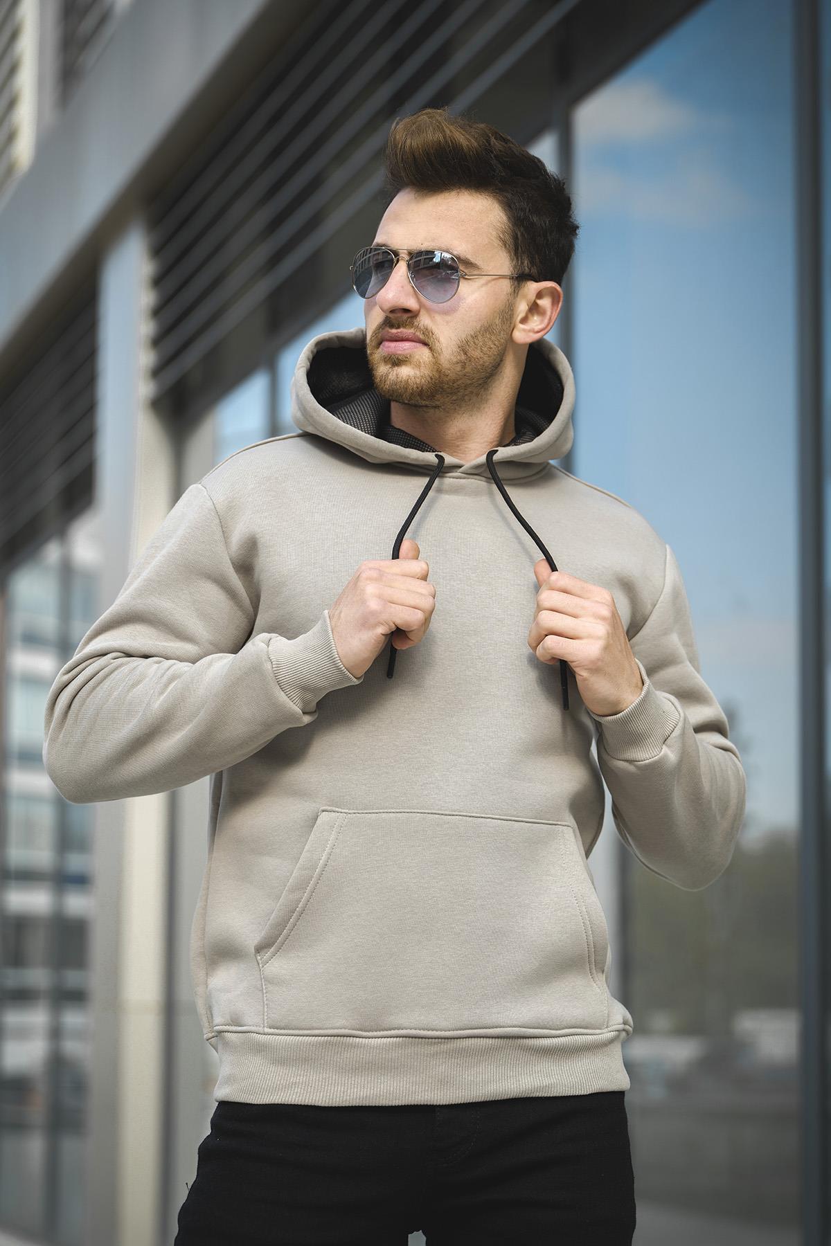 Janvier Üç İplik Şardonlu Fitted Kapüşonlu Basic Erkek Sweatshirt