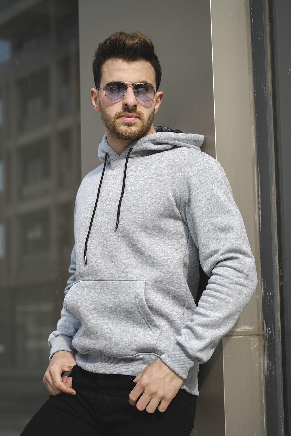 Janvier Üç İplik Şardonlu Fitted Kapüşonlu Basic Erkek Sweatshirt