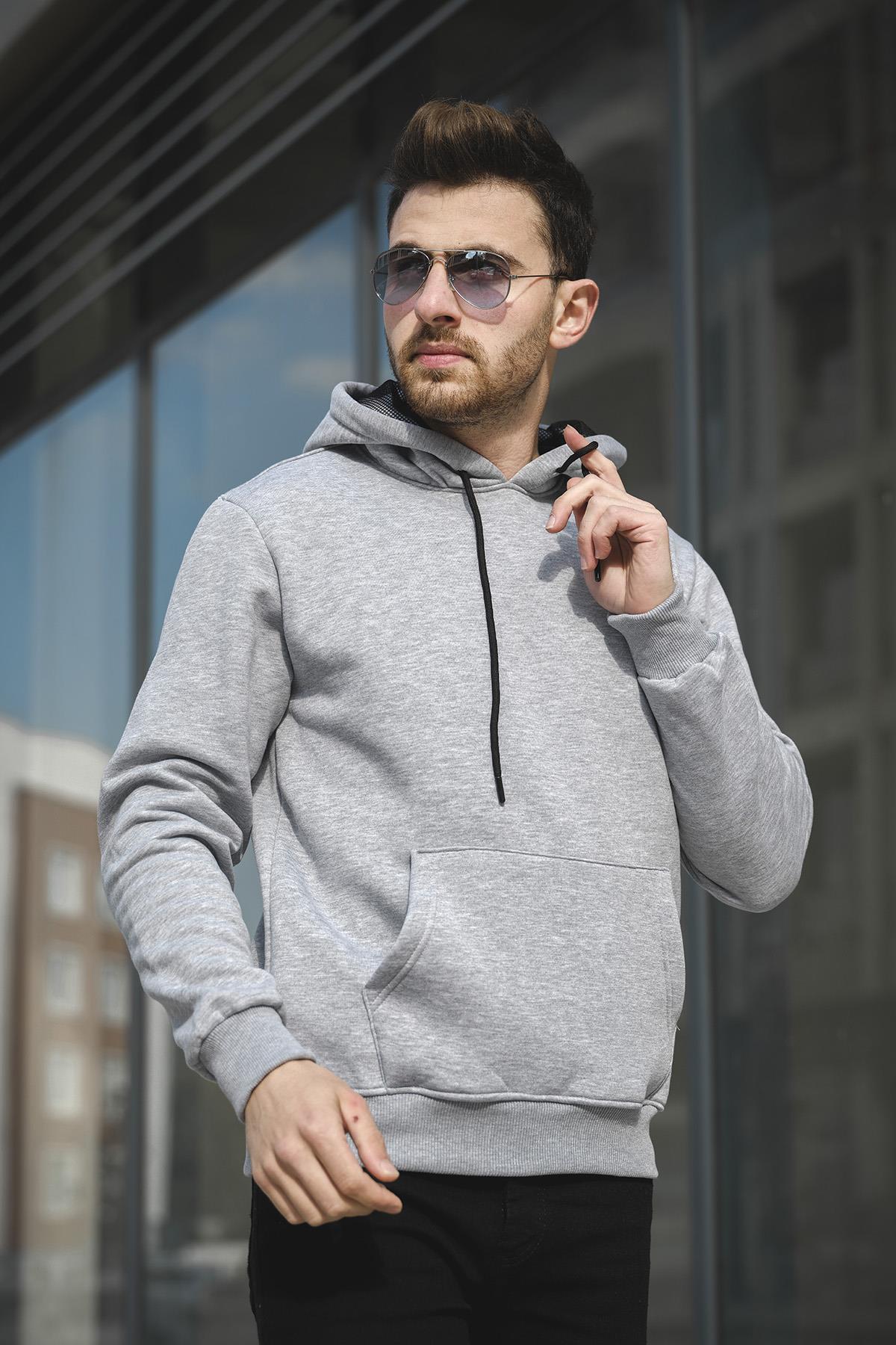 Janvier Üç İplik Şardonlu Fitted Kapüşonlu Basic Erkek Sweatshirt