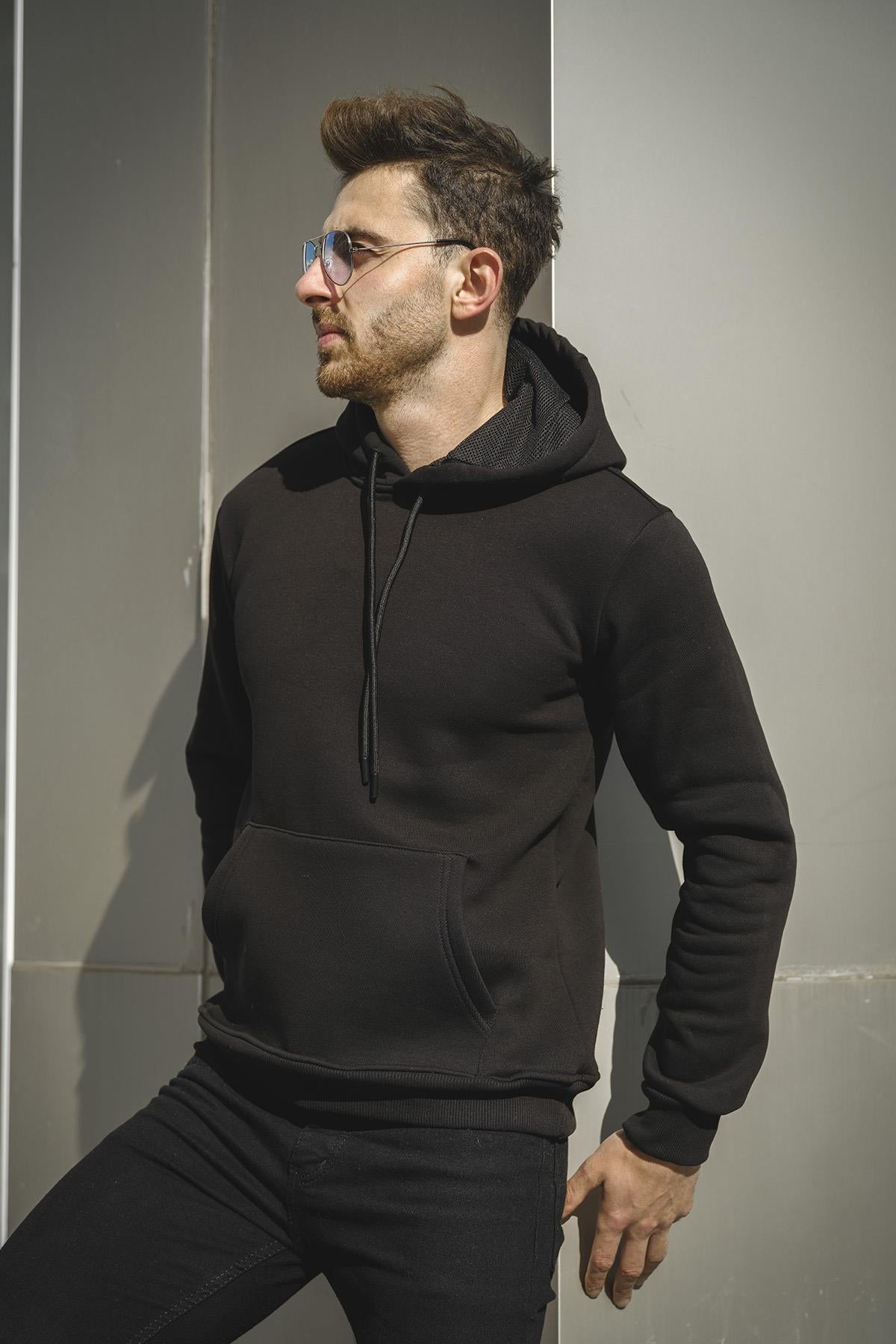 Janvier Üç İplik Şardonlu Fitted Kapüşonlu Basic Erkek Sweatshirt