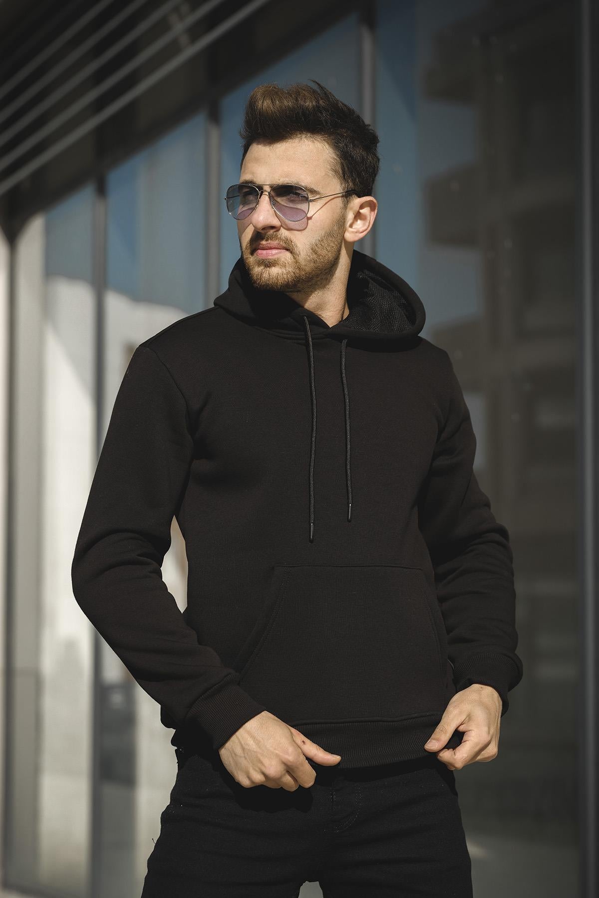 Janvier Üç İplik Şardonlu Fitted Kapüşonlu Basic Erkek Sweatshirt