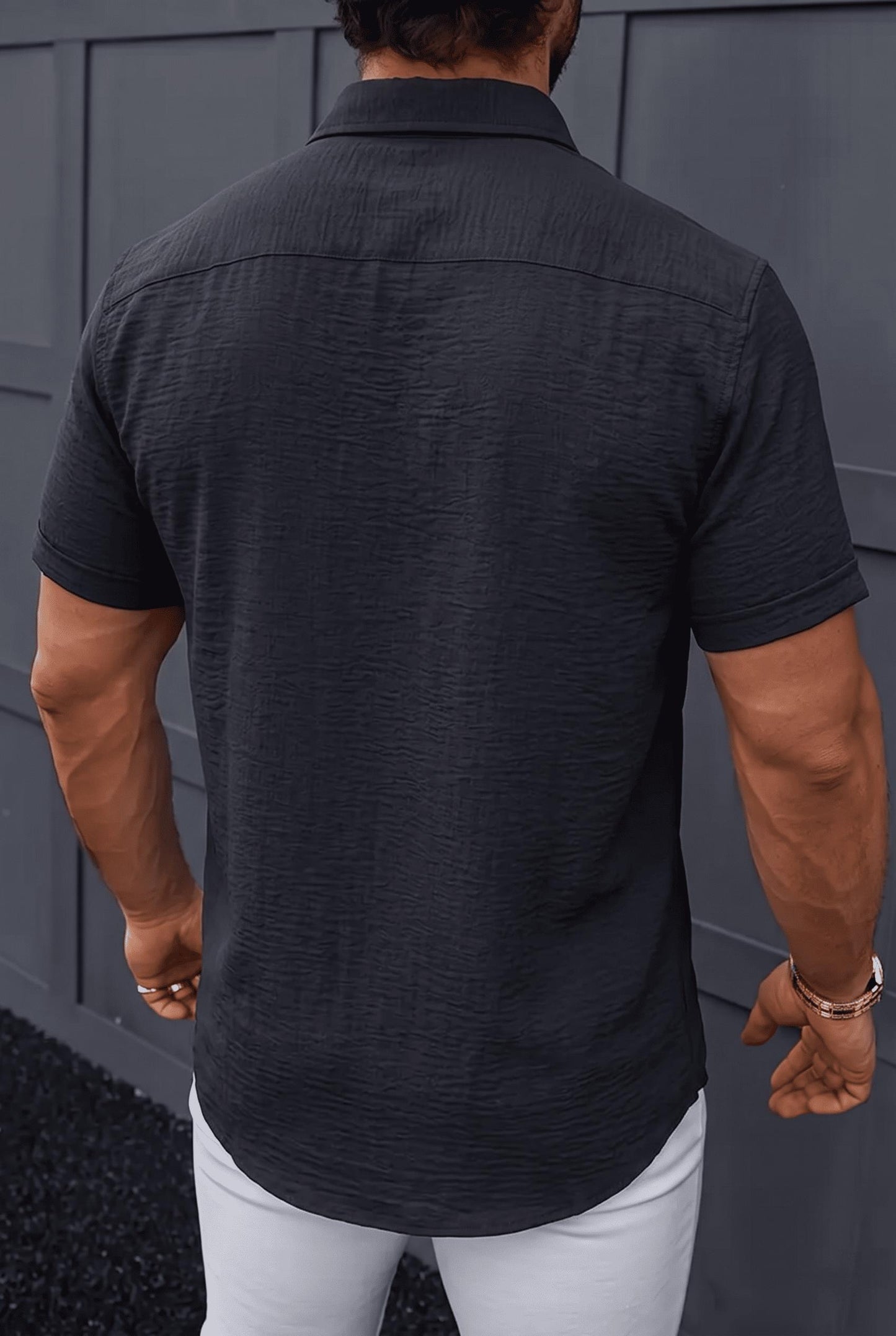 Tizza Erkek Slim Fit Kendinden Dokulu Kısa Kollu Yazlık Gömlek