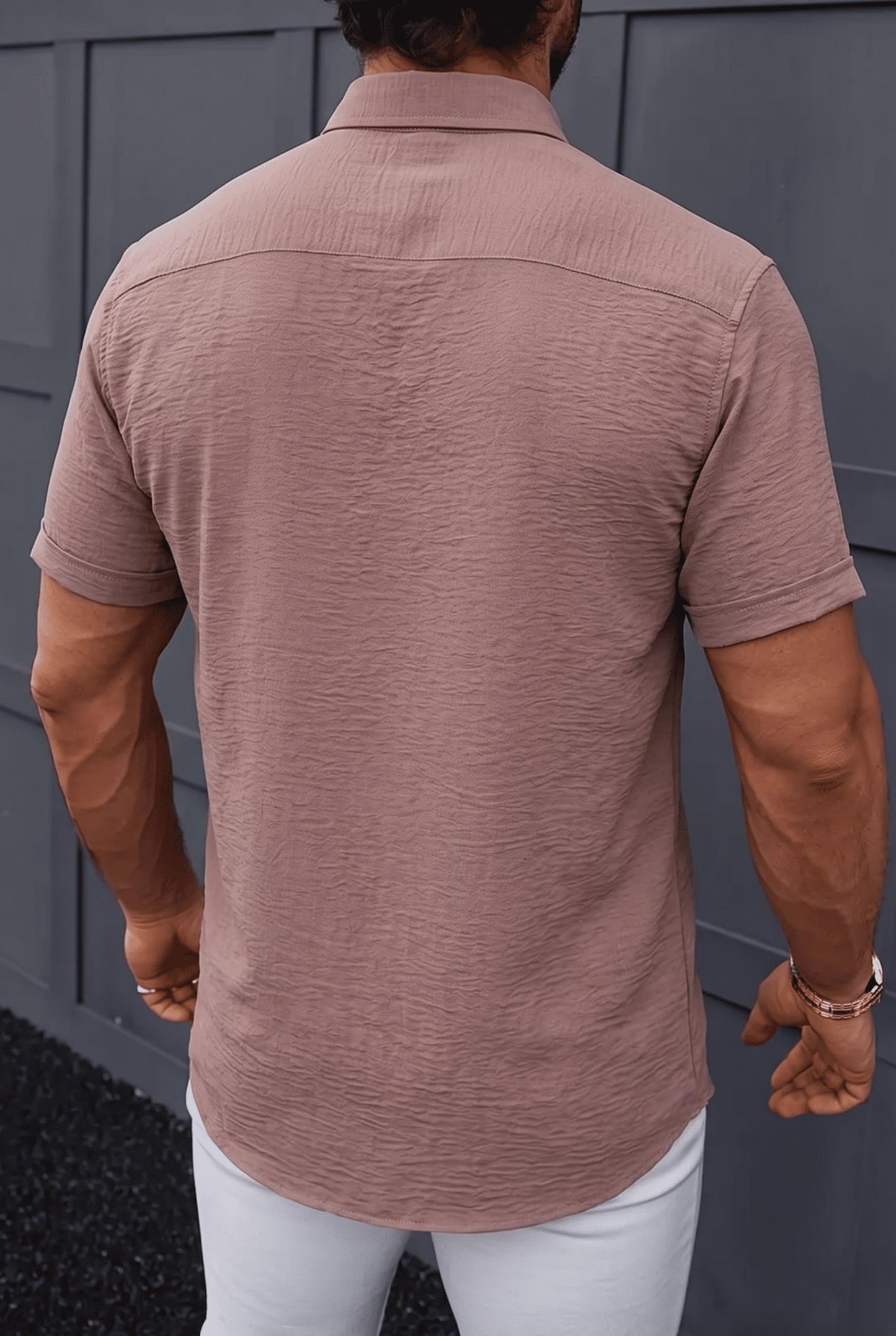 Tizza Erkek Slim Fit Kendinden Dokulu Kısa Kollu Yazlık Gömlek