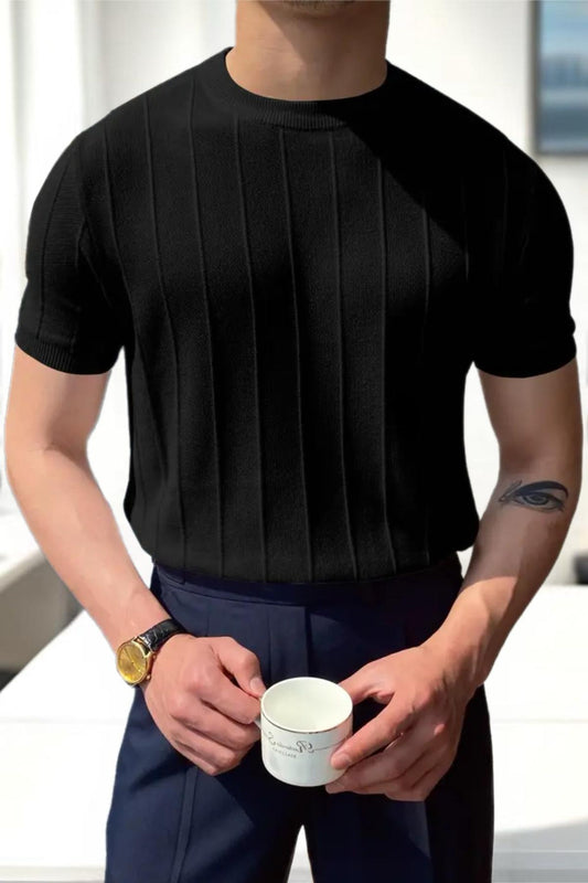 Toro Çizgili Likralı Slim Fit Bisiklet Yaka Örme Erkek Triko Tshirt