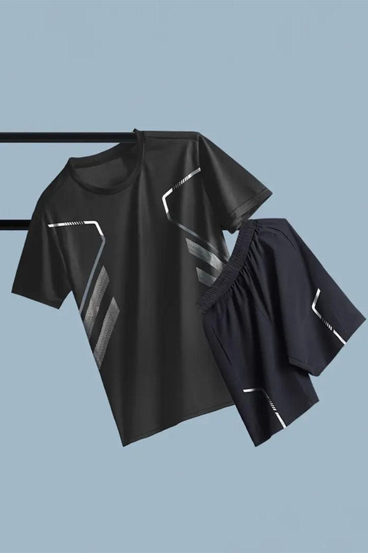 Tosta Erkek Mikro Polyester Baskılı Yürüyüş Ve Koşu Antreman Sporcu Tişört Şort Alt Üst Ikili Takım