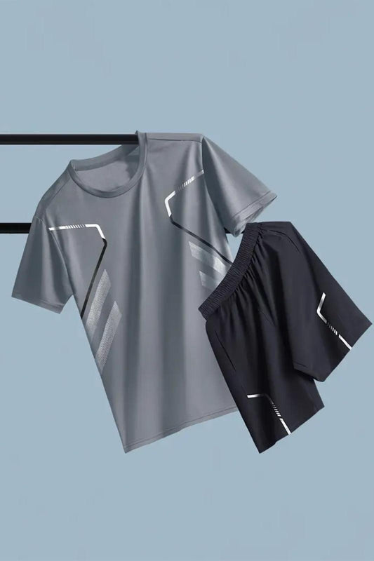 Tosta Erkek Mikro Polyester Baskılı Yürüyüş Ve Koşu Antreman Sporcu Tişört Şort Alt Üst Ikili Takım